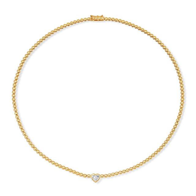 Bezel Tennis Necklace with Diamond Heart Accent