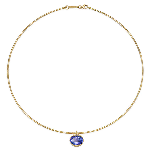 Collar Necklace with Oval Tanzanite Pendant 