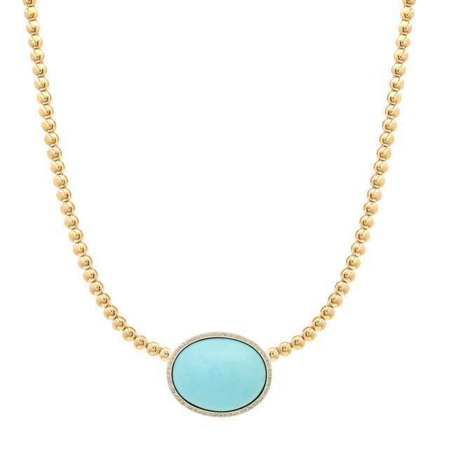 Bezel Tennis Necklace with Turquoise Cabochon 