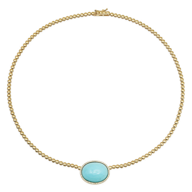 Bezel Tennis Necklace with Turquoise Cabochon 