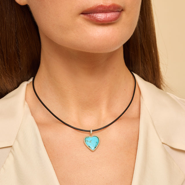 Leather Cord Necklace with Turquoise Cabochon Heart