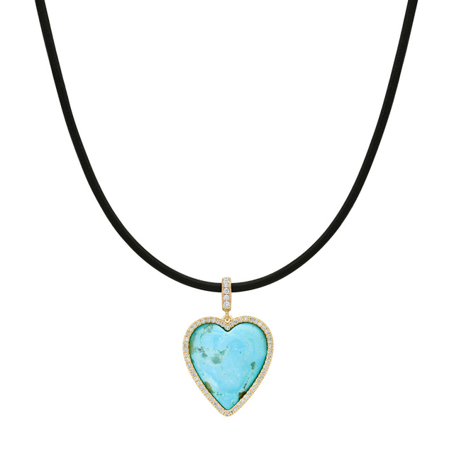 Leather Cord Necklace with Turquoise Cabochon Heart