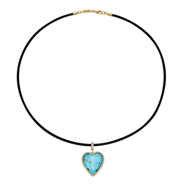 Leather Cord Necklace with Turquoise Cabochon Heart