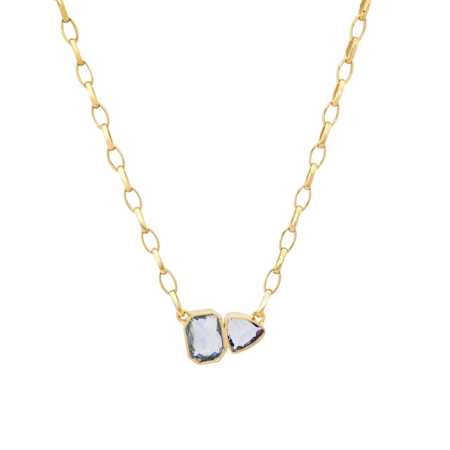 Small Edith Link Necklace with Tanzanite and Sapphire Mosaic
