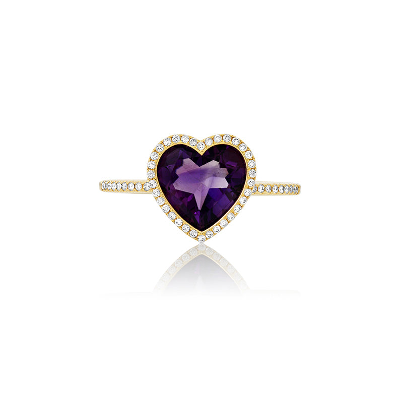 One-of-a-Kind Heart-Cut Amethyst and Diamond Pave Ring