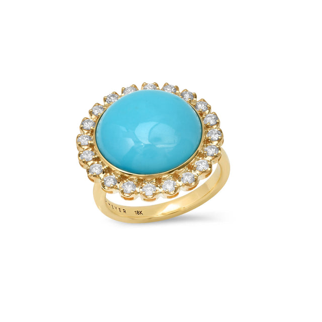 Turquoise Cabochon Ring with Illusion Set Diamonds