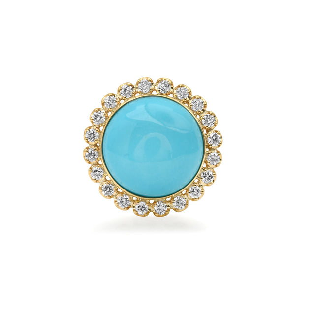 Turquoise Cabochon Ring with Illusion Set Diamonds