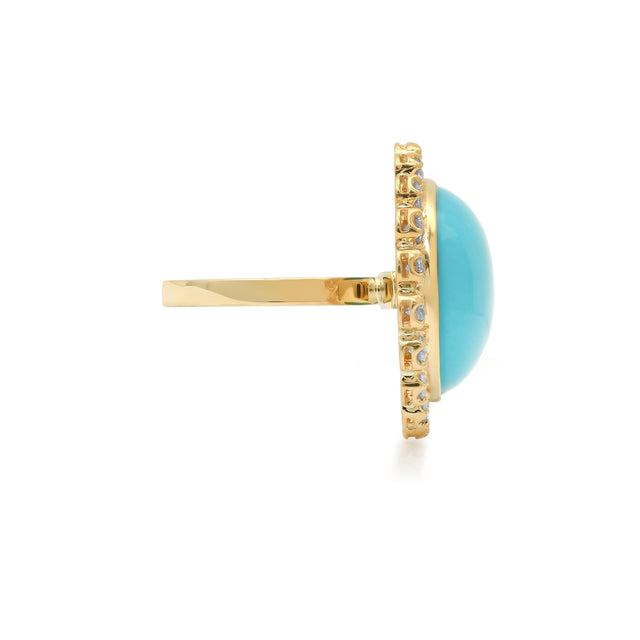 Turquoise Cabochon Ring with Illusion Set Diamonds