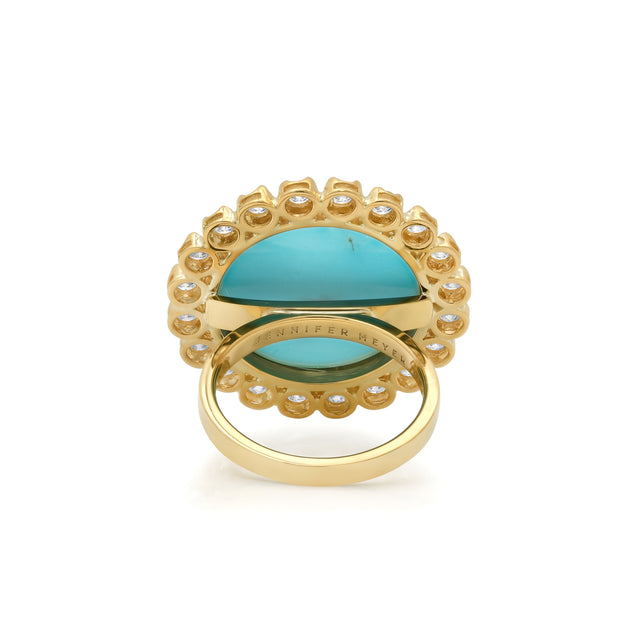 Turquoise Cabochon Ring with Illusion Set Diamonds