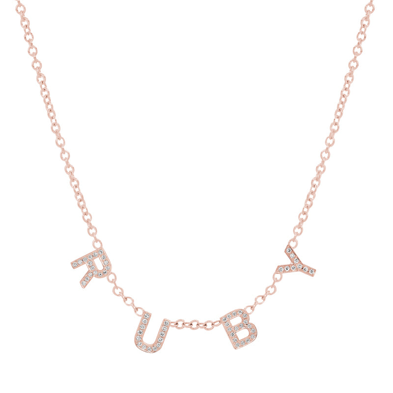 Rose Gold Custom 4 Diamond Mini Letter Necklace