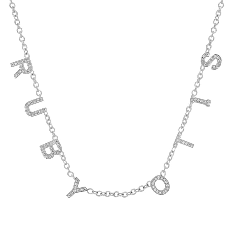 White Gold Custom 8 Diamond Mini Letter Necklace