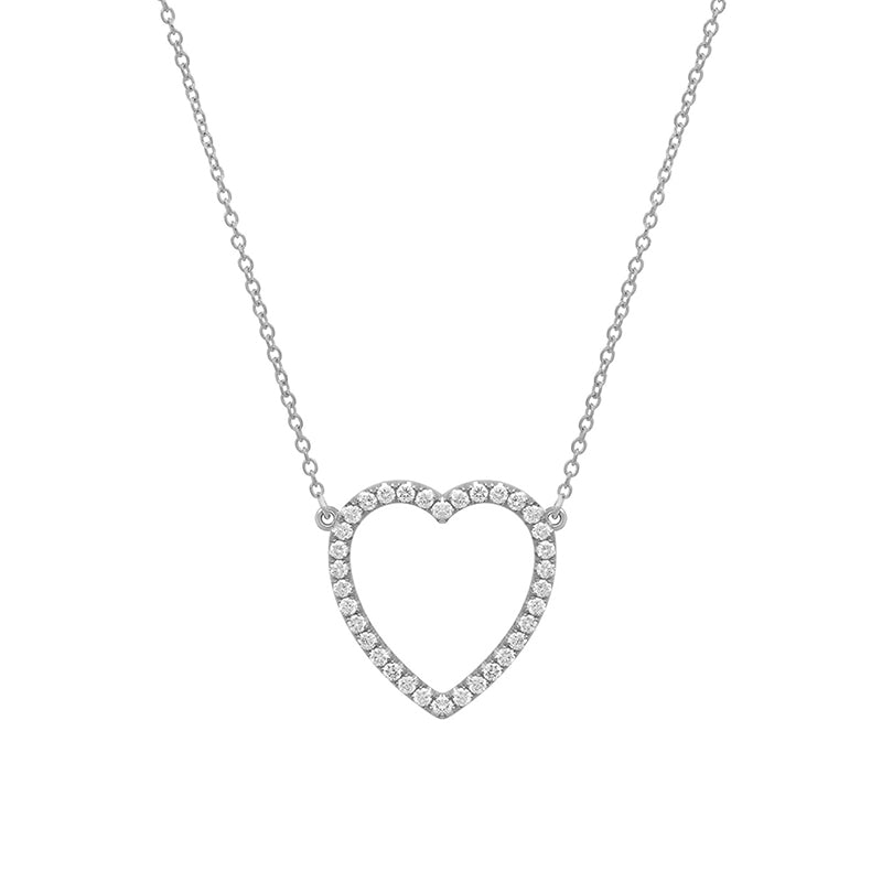 Large White Gold Diamond Open Heart Necklace
