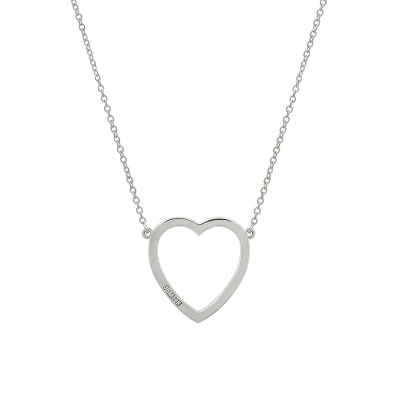 Large White Gold Diamond Open Heart Necklace