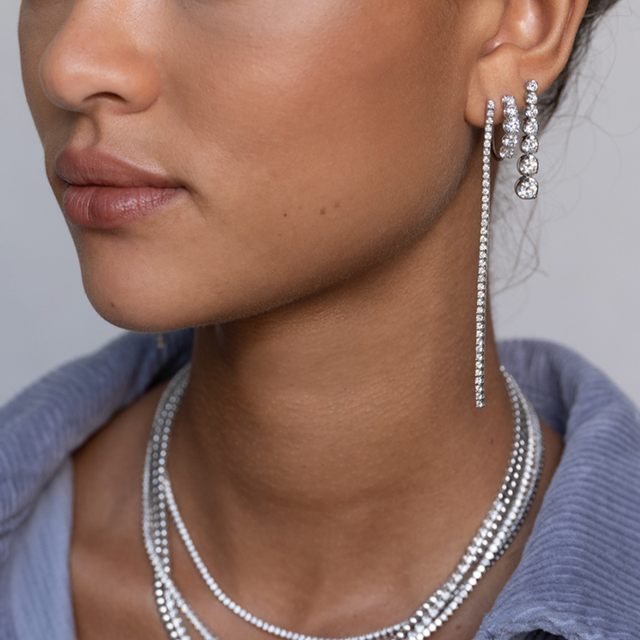 4-Prong Long Diamond Tennis Studs