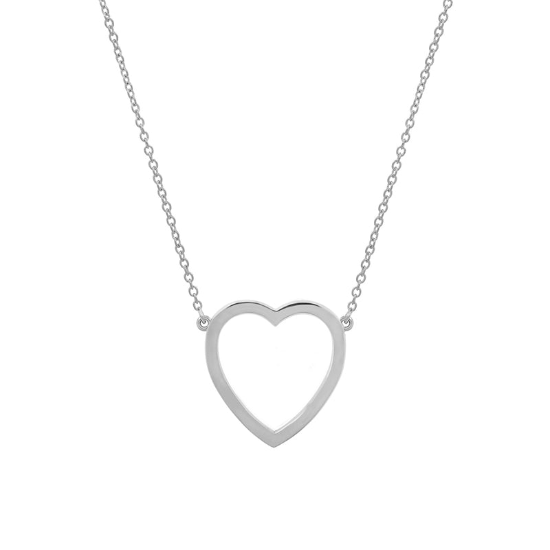 Large White Gold Open Heart Necklace