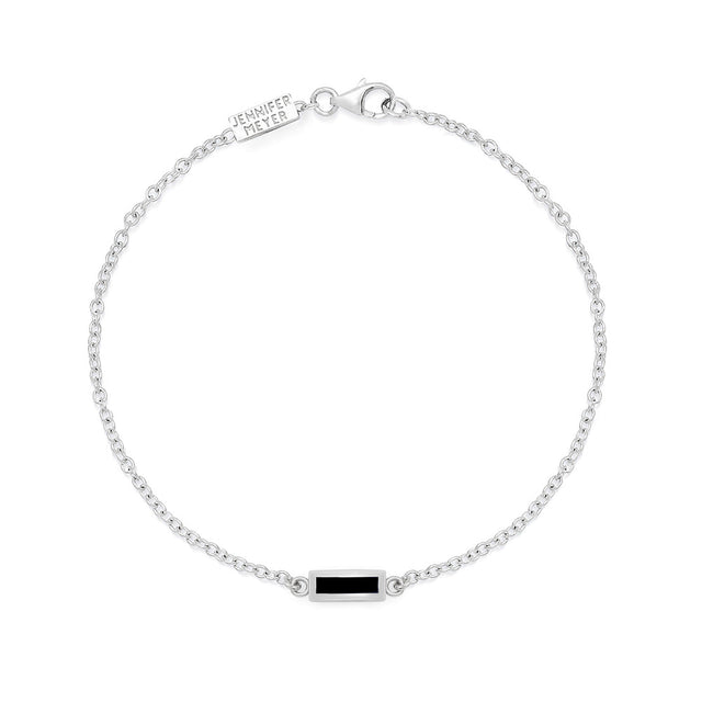 White Gold Onyx Inlay Bar Bracelet