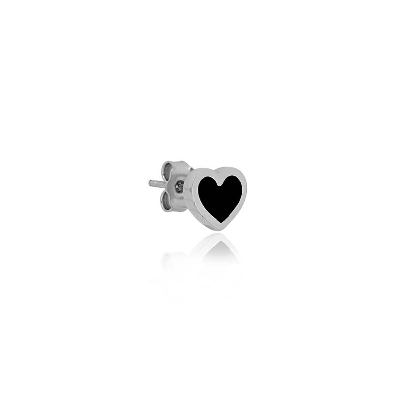 White Gold Onyx Inlay Heart Studs