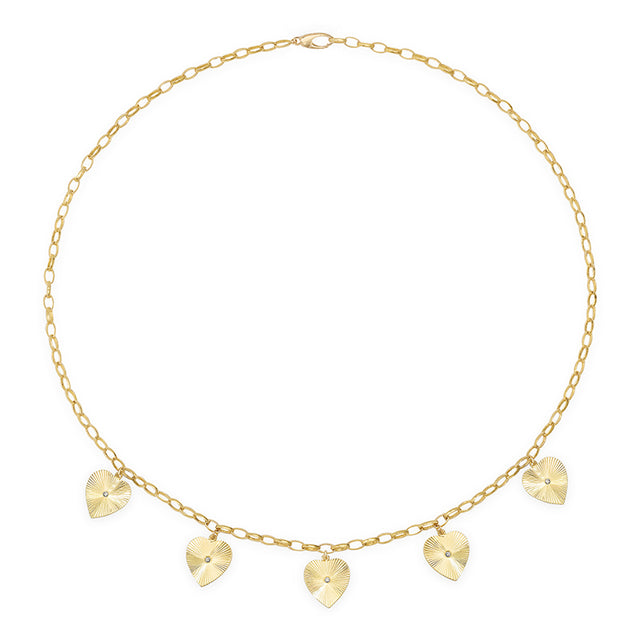 Small Edith Link Necklace with Mini 70s Heart Accents
