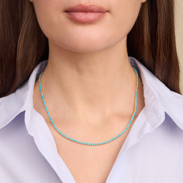 18 Inch 3-Prong Turquoise Tennis Necklace