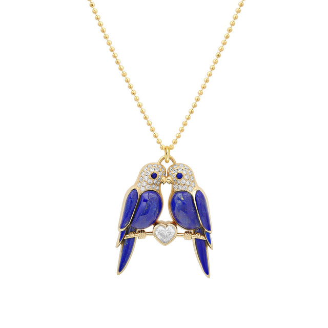 Lapis and Diamond Lovebirds Necklace 