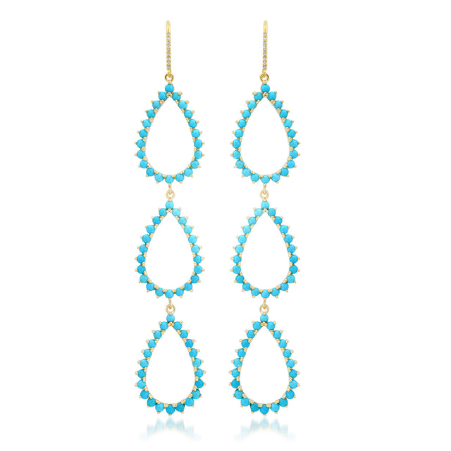 Triple 3-Prong Turquoise Open Teardrop Earrings