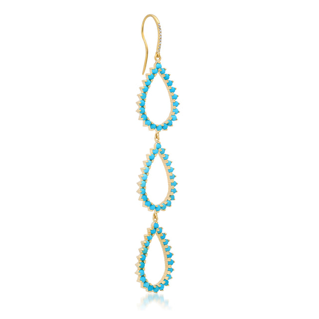 Triple 3-Prong Turquoise Open Teardrop Earrings
