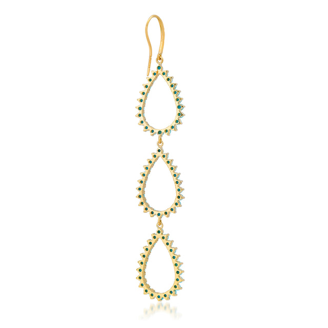 Triple 3-Prong Turquoise Open Teardrop Earrings