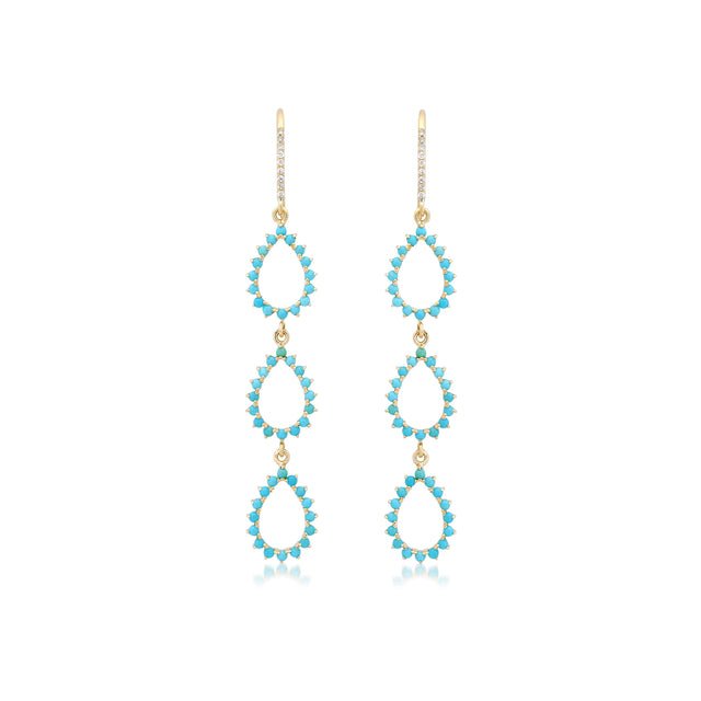 Triple 3-Prong Mini Turquoise Open Teardrop Earrings