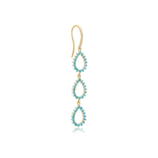Triple 3-Prong Mini Turquoise Open Teardrop Earrings