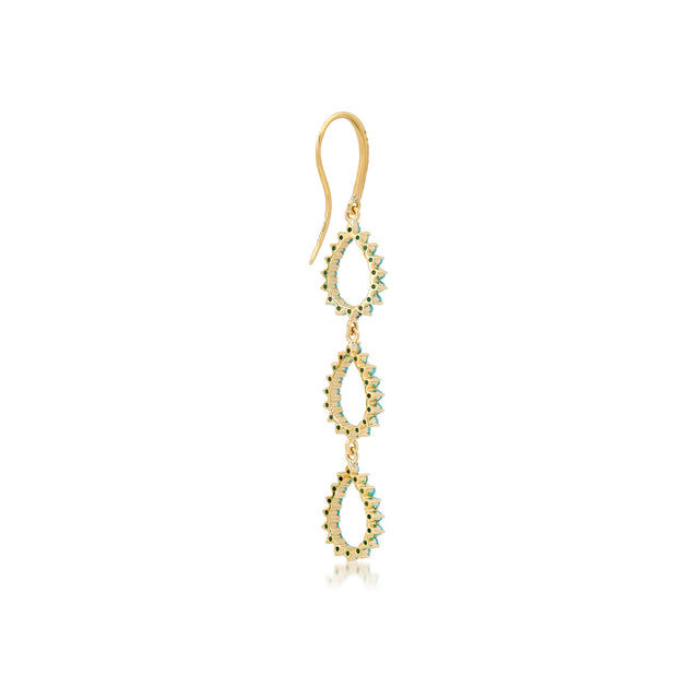 Triple 3-Prong Mini Turquoise Open Teardrop Earrings