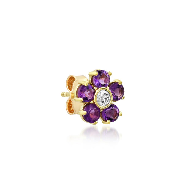 Large Amethyst Flower Studs with Diamond Center