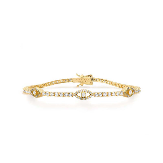 4-Prong Diamond Tennis Bracelet with 3 Mini Open Evil Eye Accents