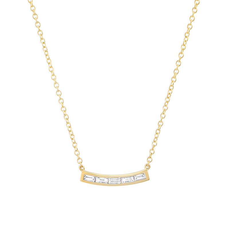 Diamond Baguette Curved Bar Necklace