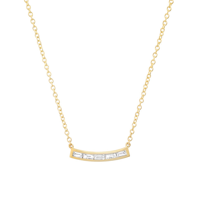 Diamond Baguette Curved Bar Necklace