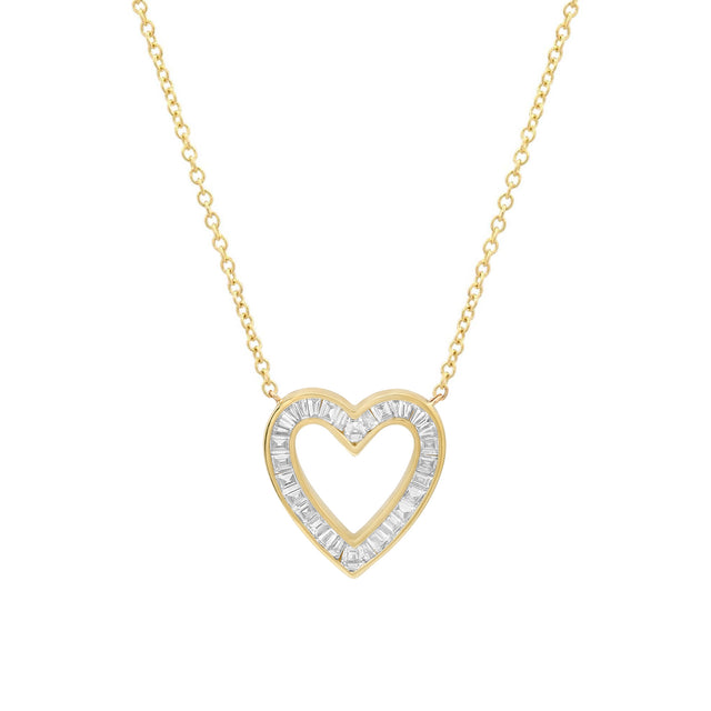 Channel Set Diamond Baguette Open Heart Necklace 