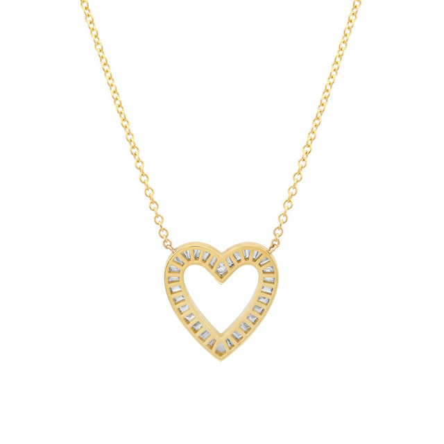 Channel Set Diamond Baguette Open Heart Necklace 