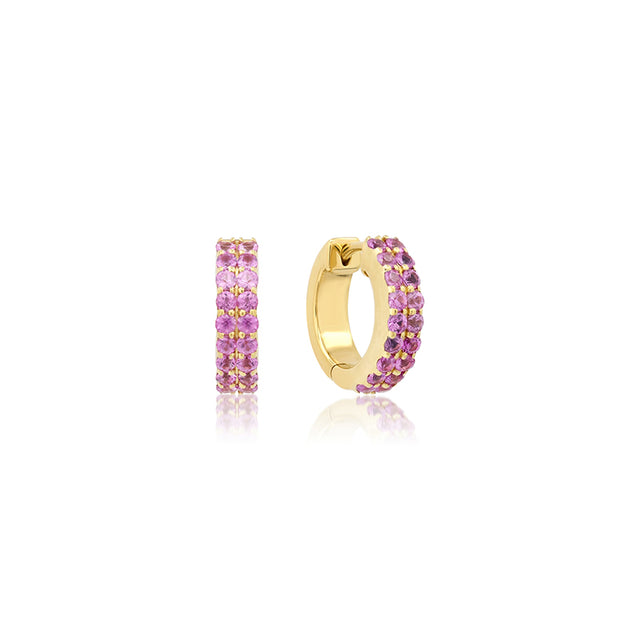 Pink Sapphire Double Row Huggies
