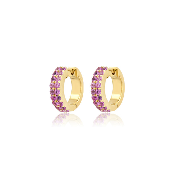 Pink Sapphire Double Row Huggies