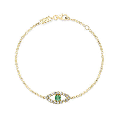 Medium Diamond Open Evil Eye Bracelet with Emerald Center