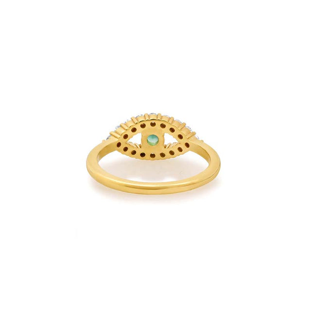 Medium Diamond Open Evil Eye Ring with Emerald Center