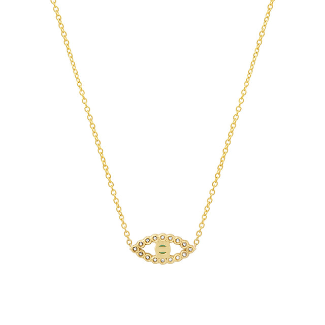 Mini Diamond Open Evil Eye Necklace with Emerald Center