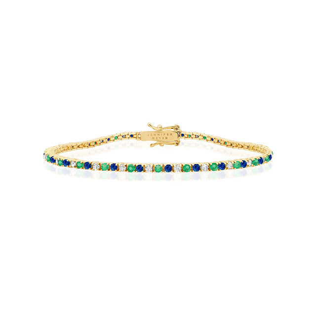 4-Prong Diamond, Emerald, and Sapphire Tennis Bracelet