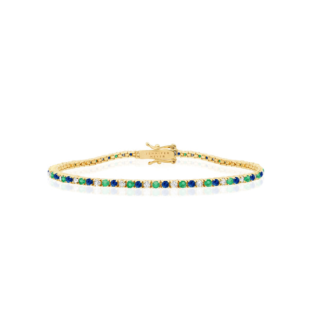4-Prong Diamond, Emerald, and Sapphire Tennis Bracelet