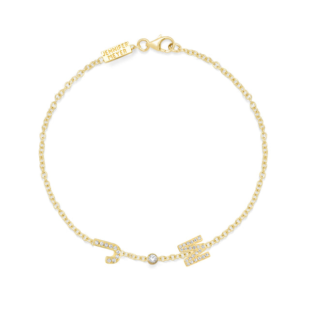 Custom Diamond Mini Letter Bracelet with Diamond Bezel Accent