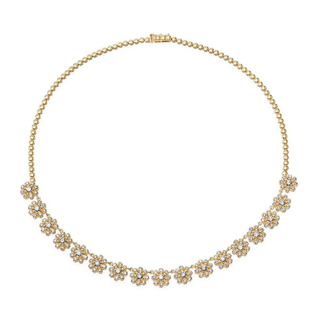 1/3 Illusion Set Diamond Flower Tennis Necklace