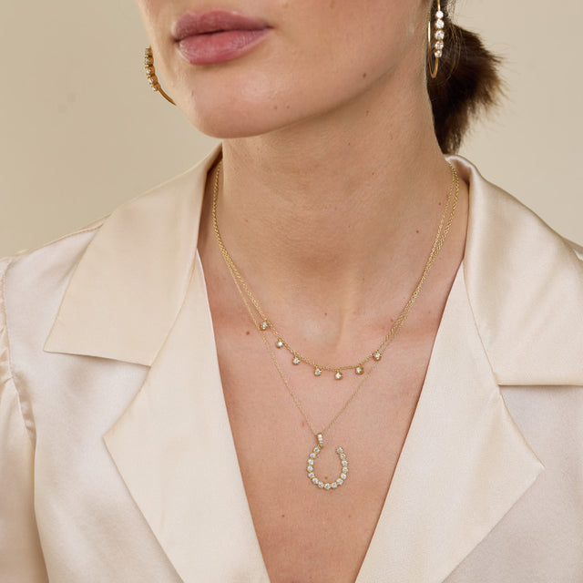 Horseshoe Pendant Necklace with Illusion Set Diamonds