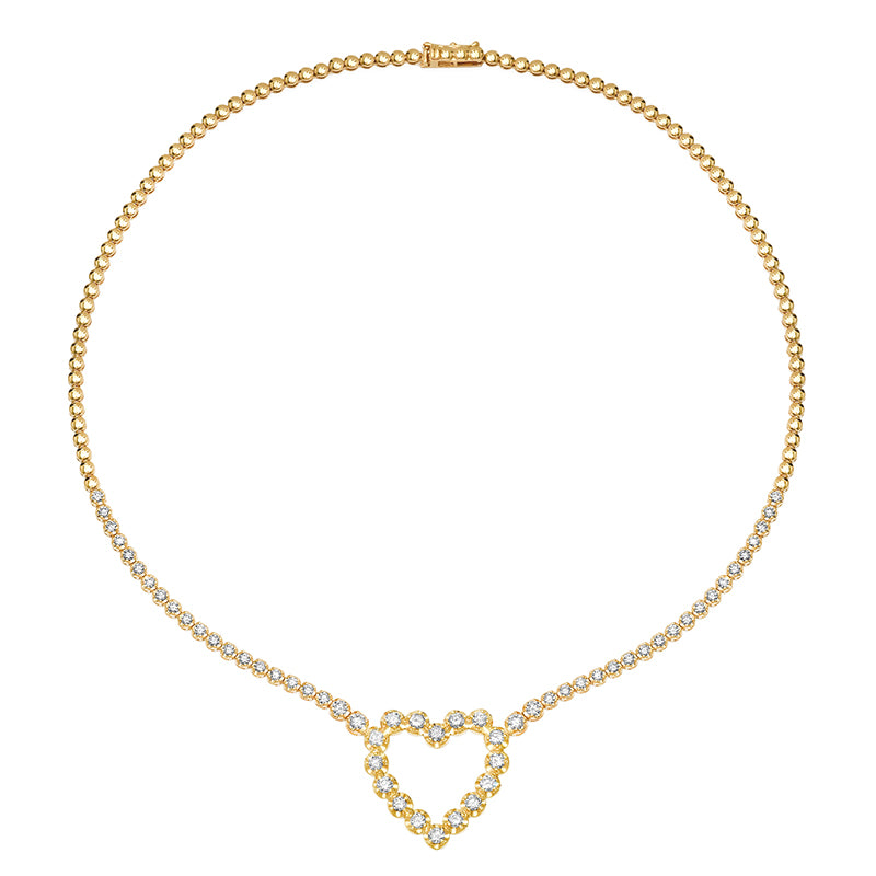 Illusion Set Diamond Tennis Necklace with Large Diamond Open Heart