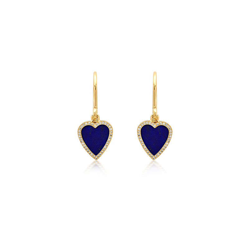 Mini Lapis Inlay Heart with Diamond Pave Earrings