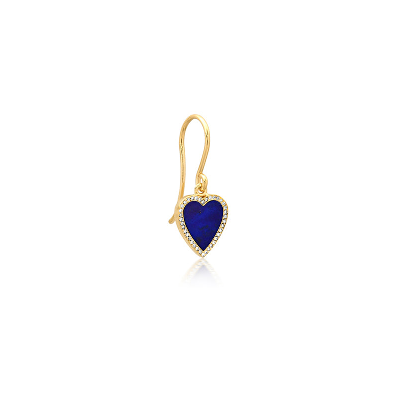 Mini Lapis Inlay Heart with Diamond Pave Earrings