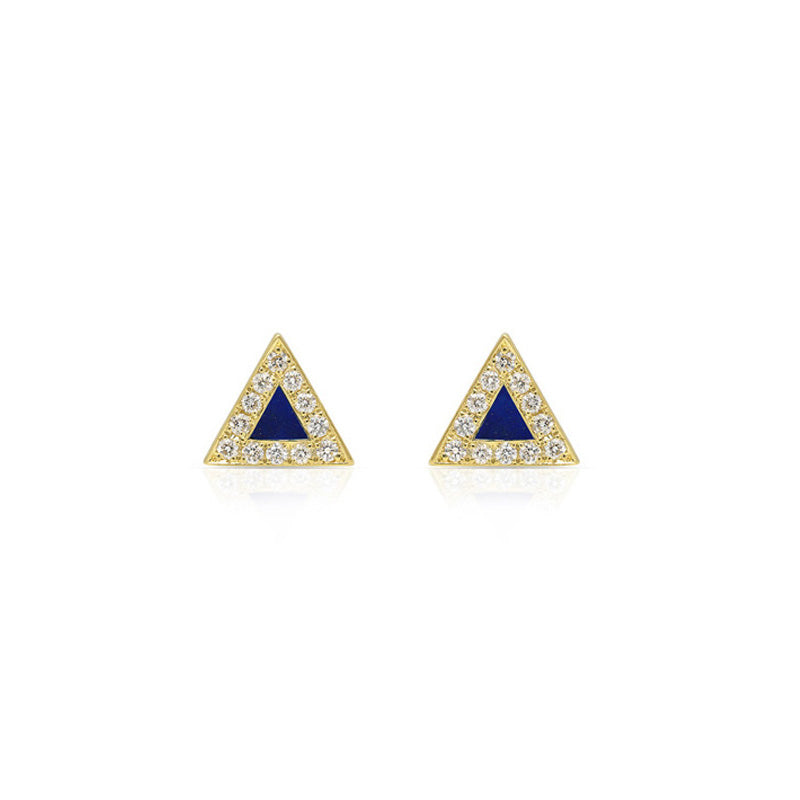 Lapis Inlay Triangle Studs with Diamonds